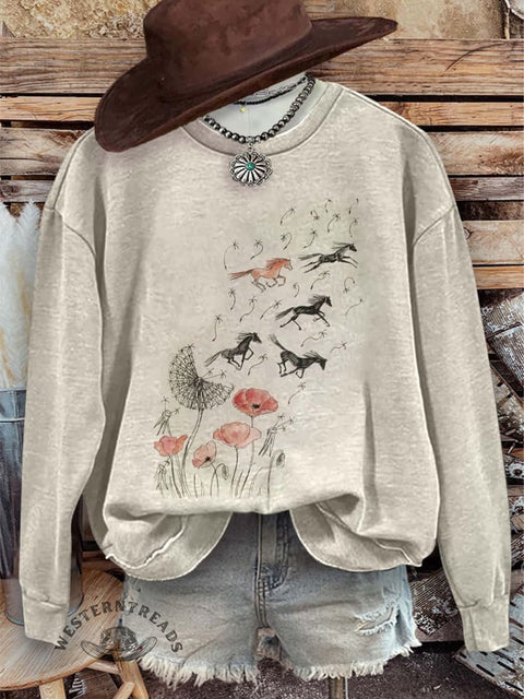 Dandelion Horse Print Casual Sweatshirt