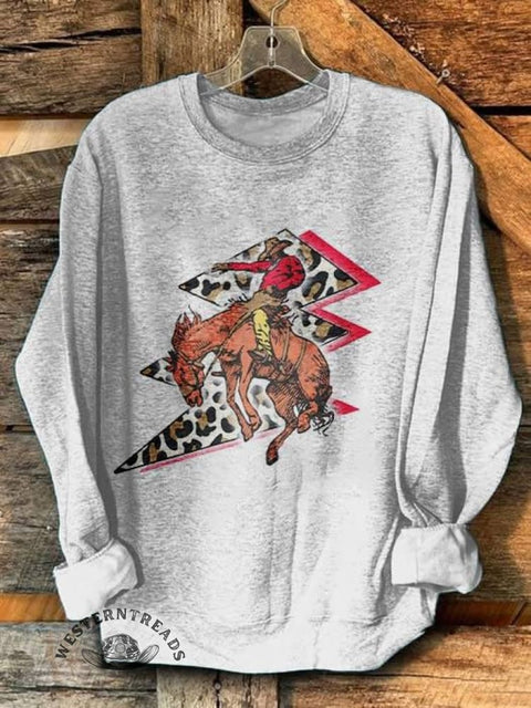 Leopard Print Lightning Cowboy Print Casual Sweatshirt