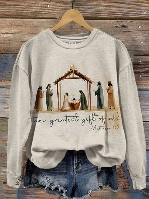 Nativity Print Casual Sweatshirt