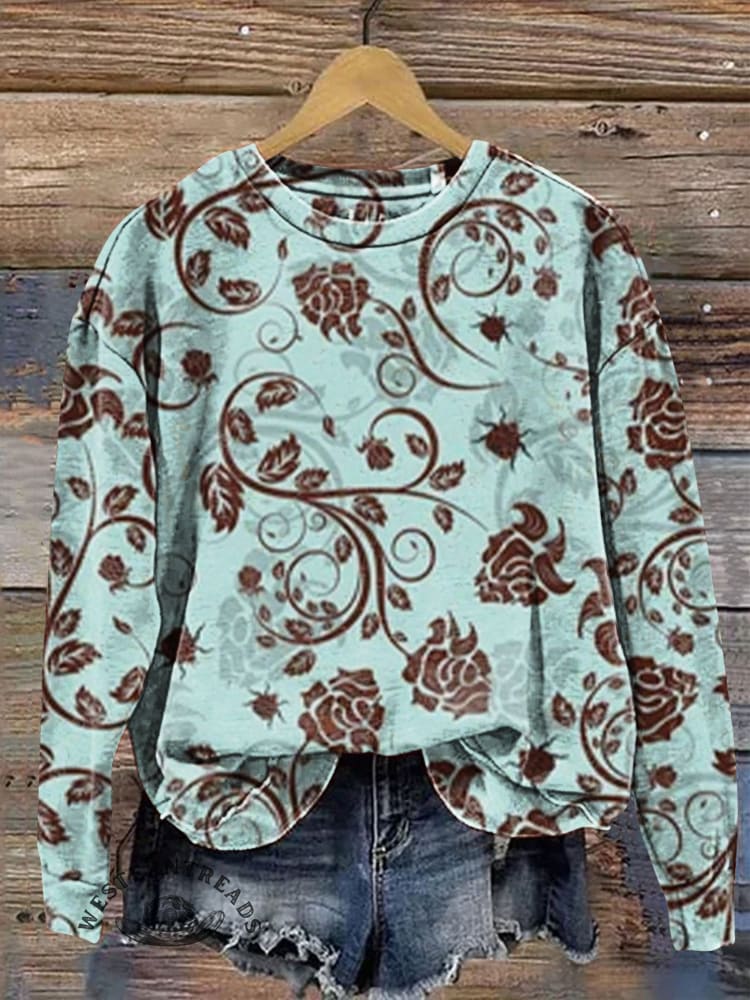 Vintage Floral Print CasualSweatshirt