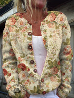 Vintage Flowers Print Buttoned Cardigan Sweater