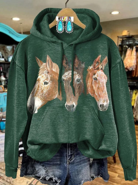 Retro Horse Art Print Casual Sweatshirt