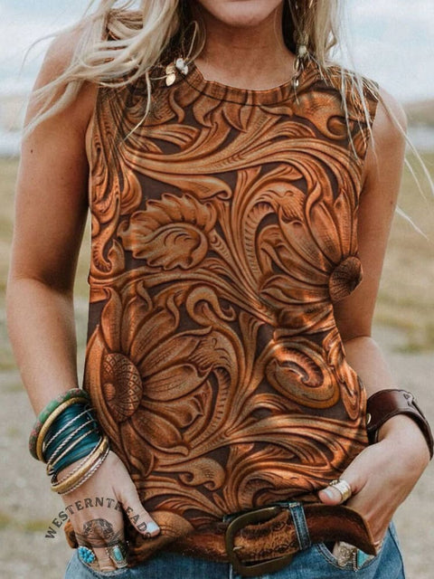 Women's Brown Print Casual Tank Top