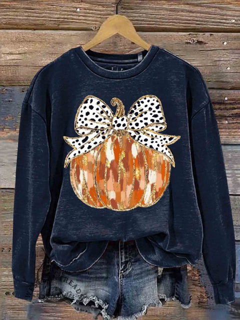 Fall Coquette Gold Glitter Pumpkin Thanksgiving Casual Sweatshirt