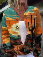 Vintage Art Print Buttoned Cardigan Sweater