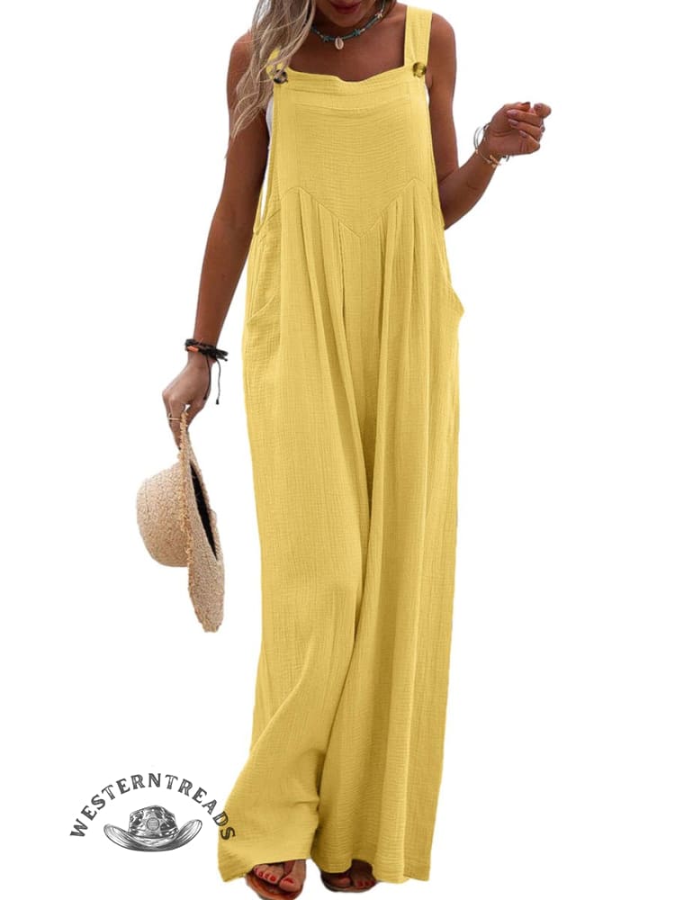Women Casual Solid Color Pocket Jumpsuit