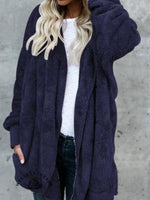 Autumn and Winter Solid Color Warm Top Medium Long Coat
