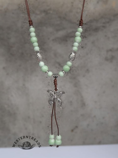 Colorful Beaded Butterfly Braided Rope Ethnic Necklace