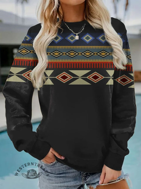 Retro Aztec Art Print Casual Sweatshirt