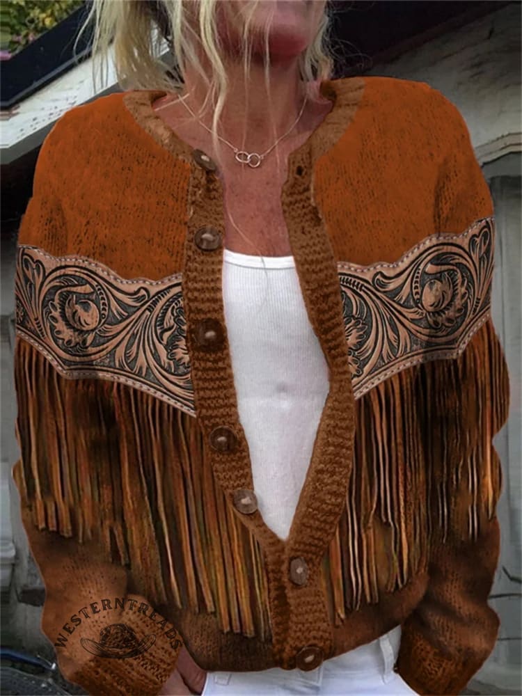 Retro Floral Stripes Print Buttoned Cardigan Sweater