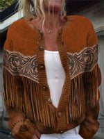 Retro Floral Stripes Print Buttoned Cardigan Sweater