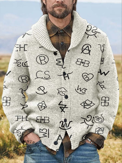Western Cattle Brands Print Knit V-neck Pullover Sweater