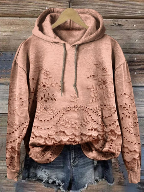 🔥Global best-selling🔥Women's Floral Textured Art Patterns Prints Casual Pocket Hooded Sweatshirt