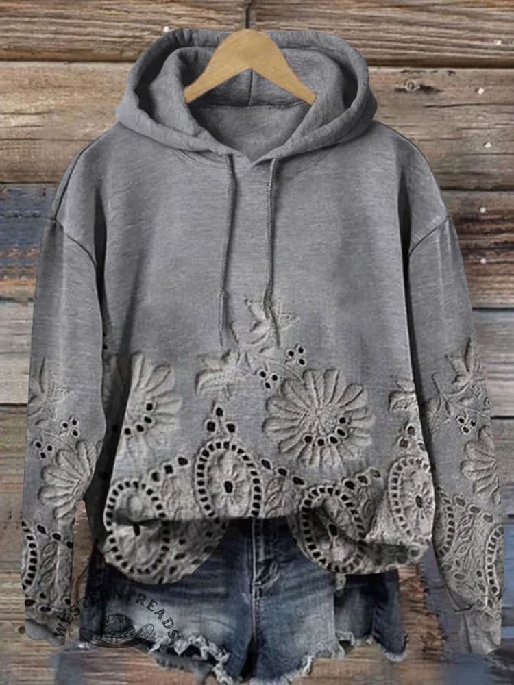 Lace Floral Print Casual Sweatshirt