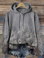 Lace Floral Print Casual Sweatshirt