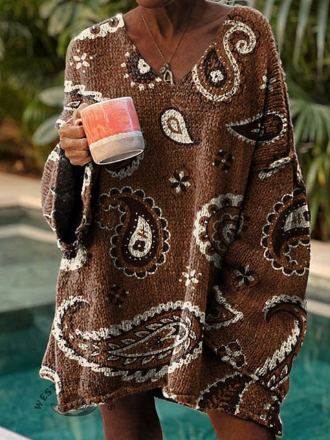 Women's Paisley Pattern Art Print Casual Pullover Sweater