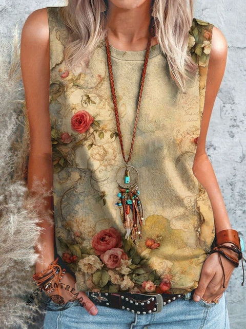 Women's Western Art Print Casual Tank Top