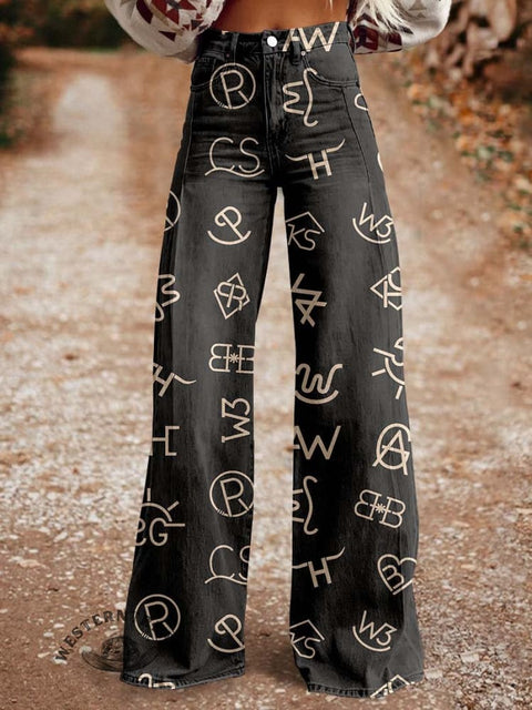 Women's Western Print Casual Wide Leg Pants