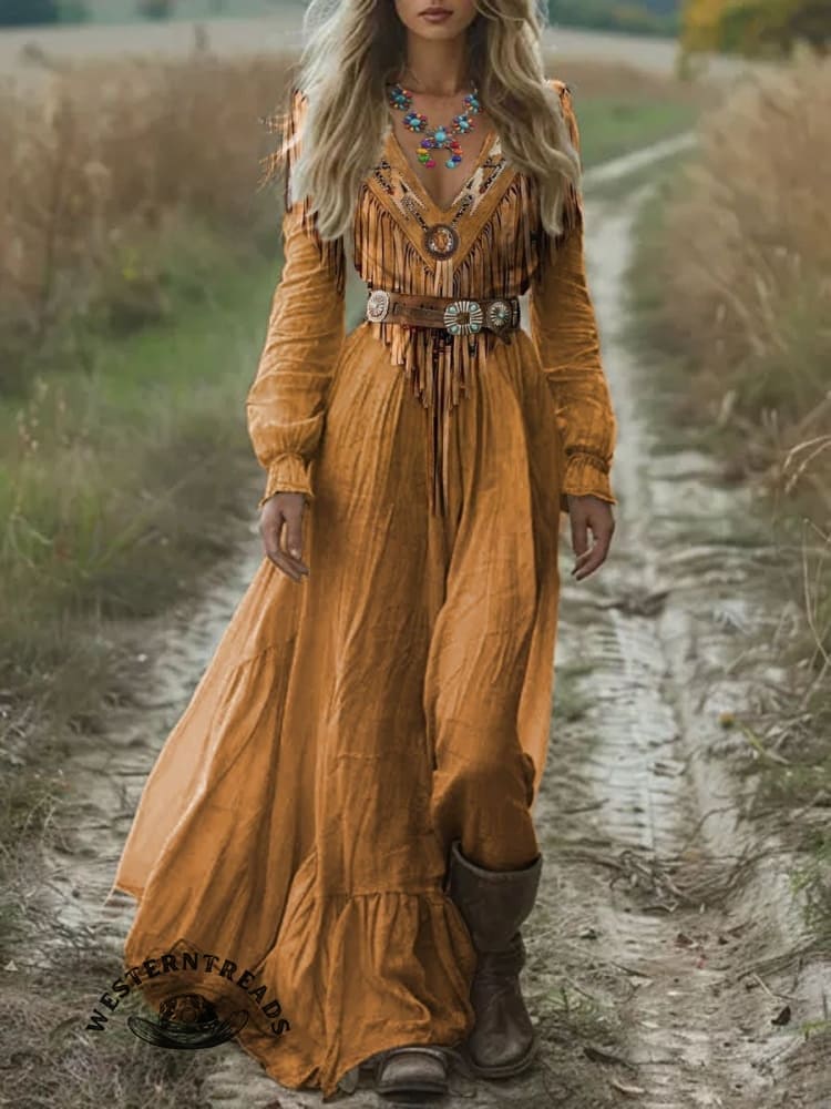 🔥Hot Sale🔥Yellow Ethnic Geometry Art Print Casual Sweatshirt