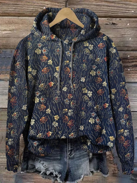 Women's Floral Art Pattern Print Casual Hoodie Sweatshirt