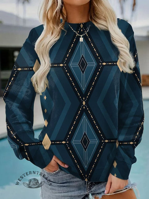 Retro Dark Blue Prism Art Print Casual Sweatshirt