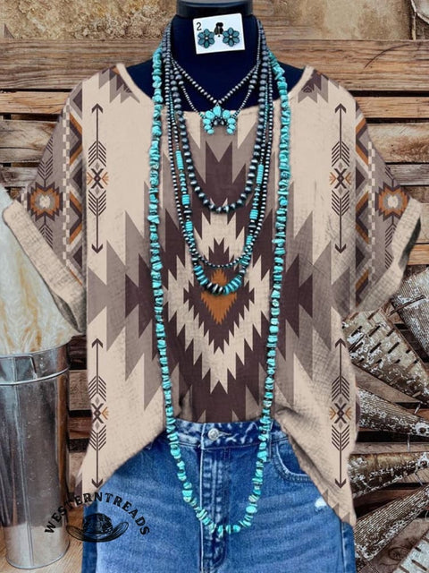 Women's  Print Casual Cotton And Linen Shirt