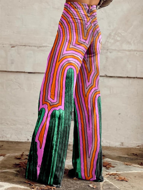 Women's Cactus Print Casual Wide Leg Pants