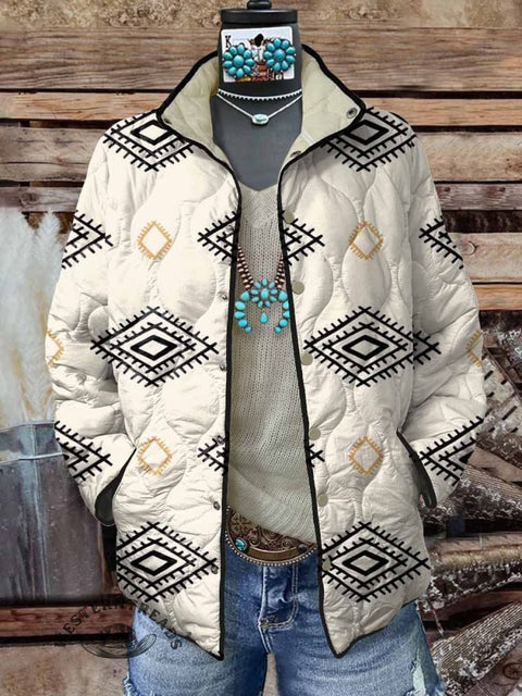 Women's Aztec Print Casual Quilted Cardigan