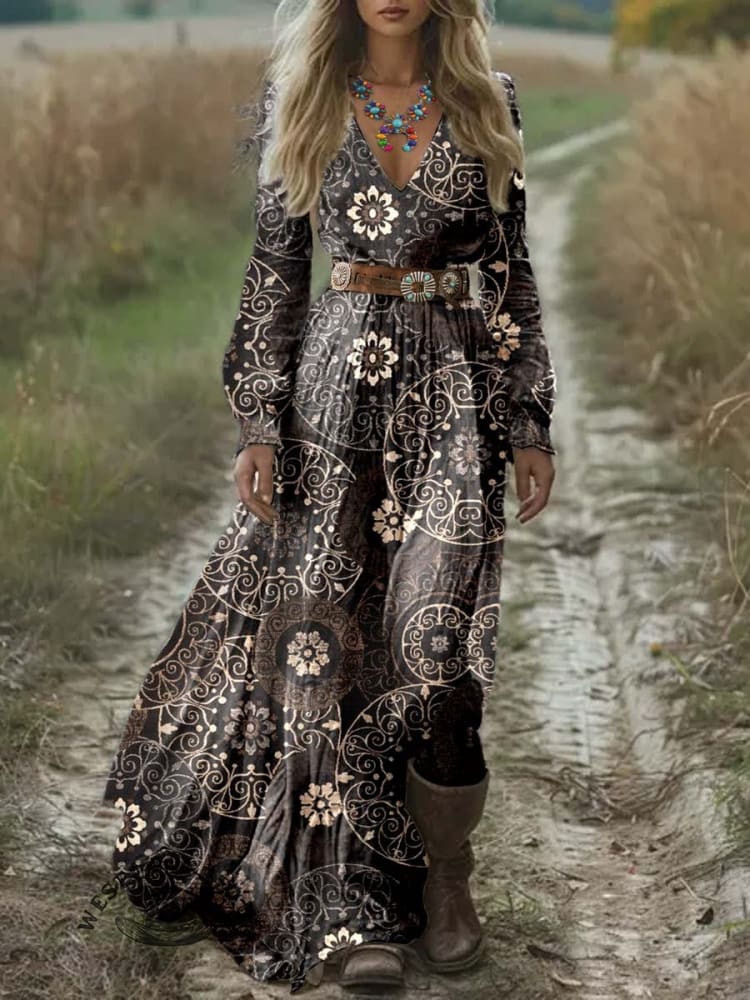 Women's Flower Print Pocket Cotton Dress