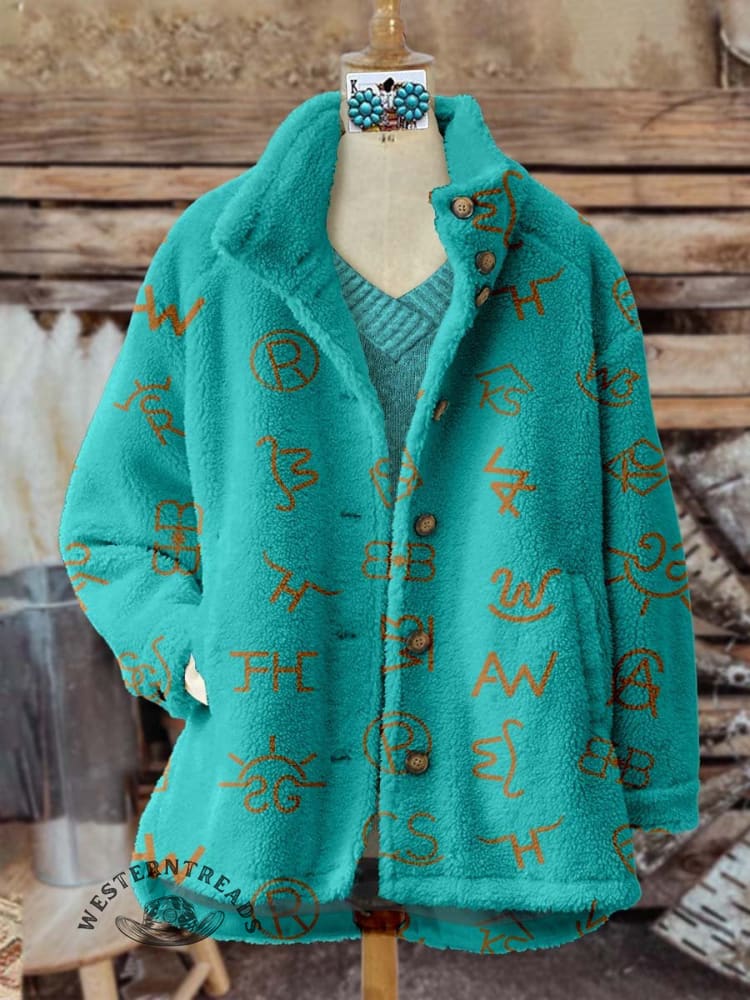 Western Cattle Brands Print Women's Casual Sherpa Coat Cardigan