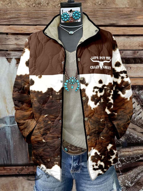 Lets Put The Crazy Away Print Casual Quilted Cardigan