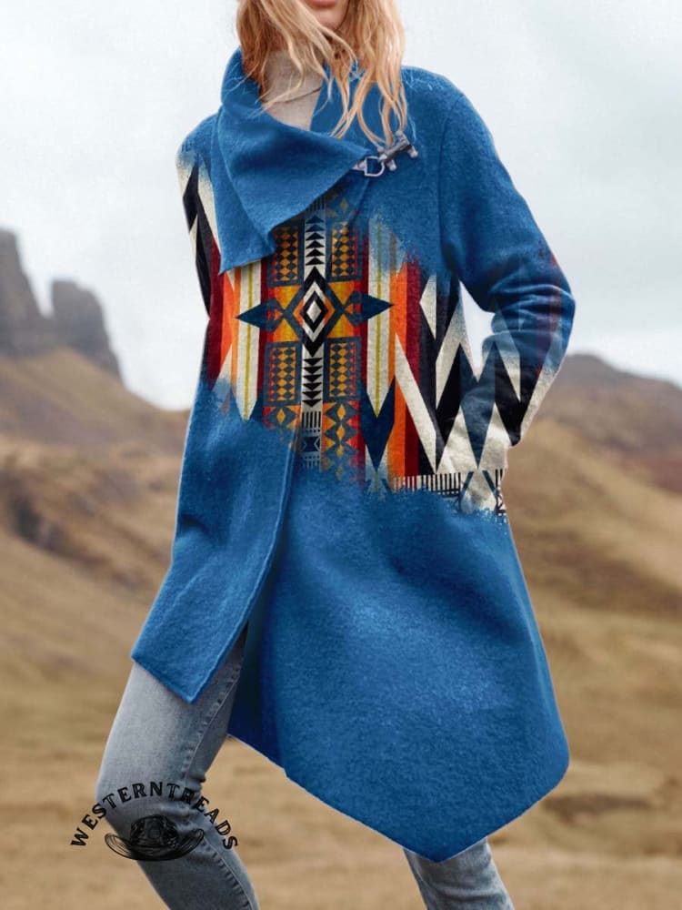 🔥Hot Sale🔥Blue Aztec Print Casual Sweatshirt