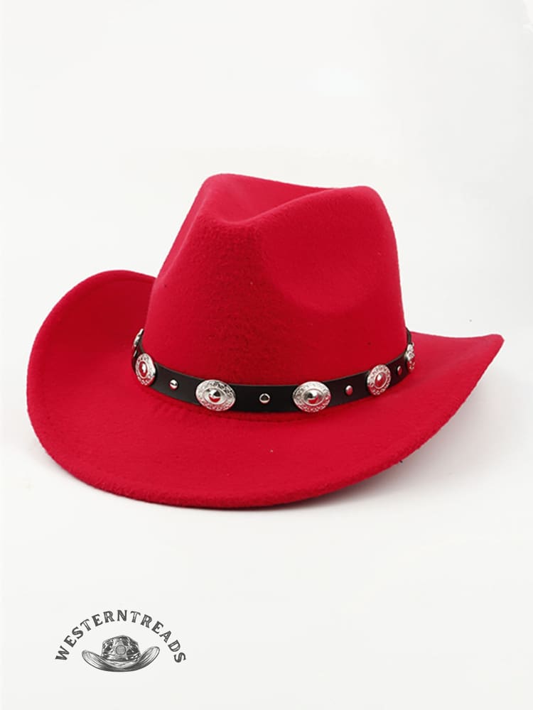 Metal Buckle Belt Decorated Western Cowboy Retro Wool Hat