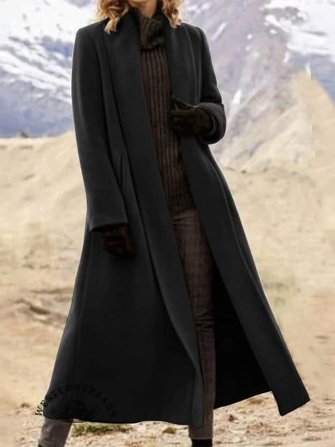 Women's Solid Color Lapel Long Coat