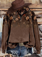 🔥Hot Sale🔥Women's Brown Flower Print Casual Sweatshirt