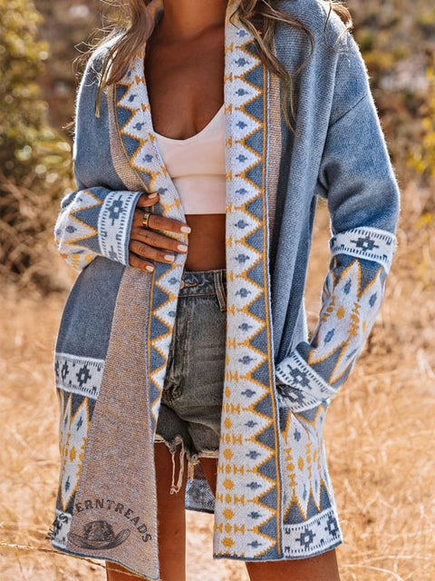 Autumn and Winter Ethnic Style Printed Knitted Long-sleeved Sweater Jacket