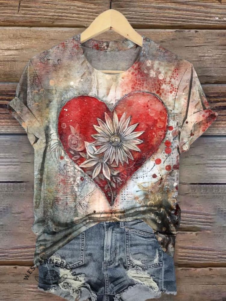 🔥Limited Time Discount🔥Vintage Heart Print T-shirt
