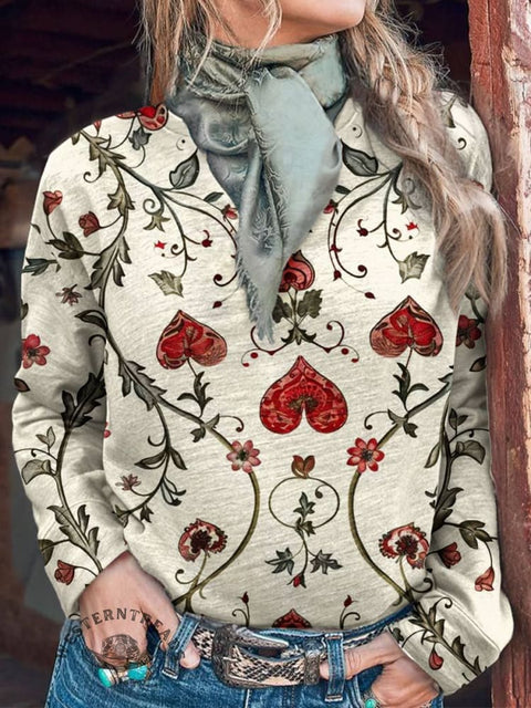 Heart Print Casual Sweatshirt
