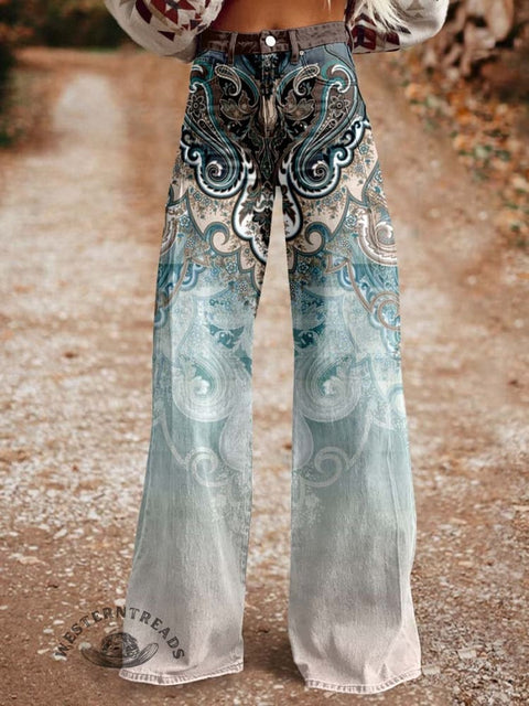 Women's Paisley Print Casual Wide Leg Pants