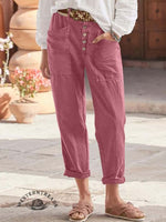 Solid Color Breasted Cotton Hemp Loose Casual Pants