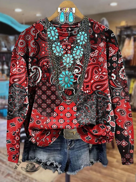 Paisley Print Casual  Sweatshirt