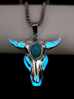 Turquoise Skull Bull Head Stainless Steel Glow Necklace