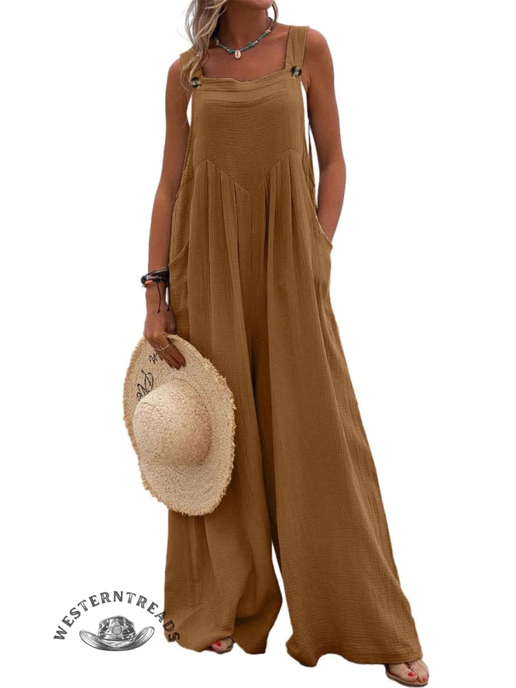 Women Casual Solid Color Pocket Jumpsuit