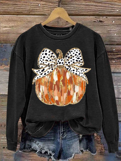 Fall Coquette Gold Glitter Pumpkin Thanksgiving Casual Sweatshirt