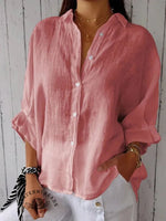 Women's Solid Color Cotton & Linen Casual Tie-back Shirt
