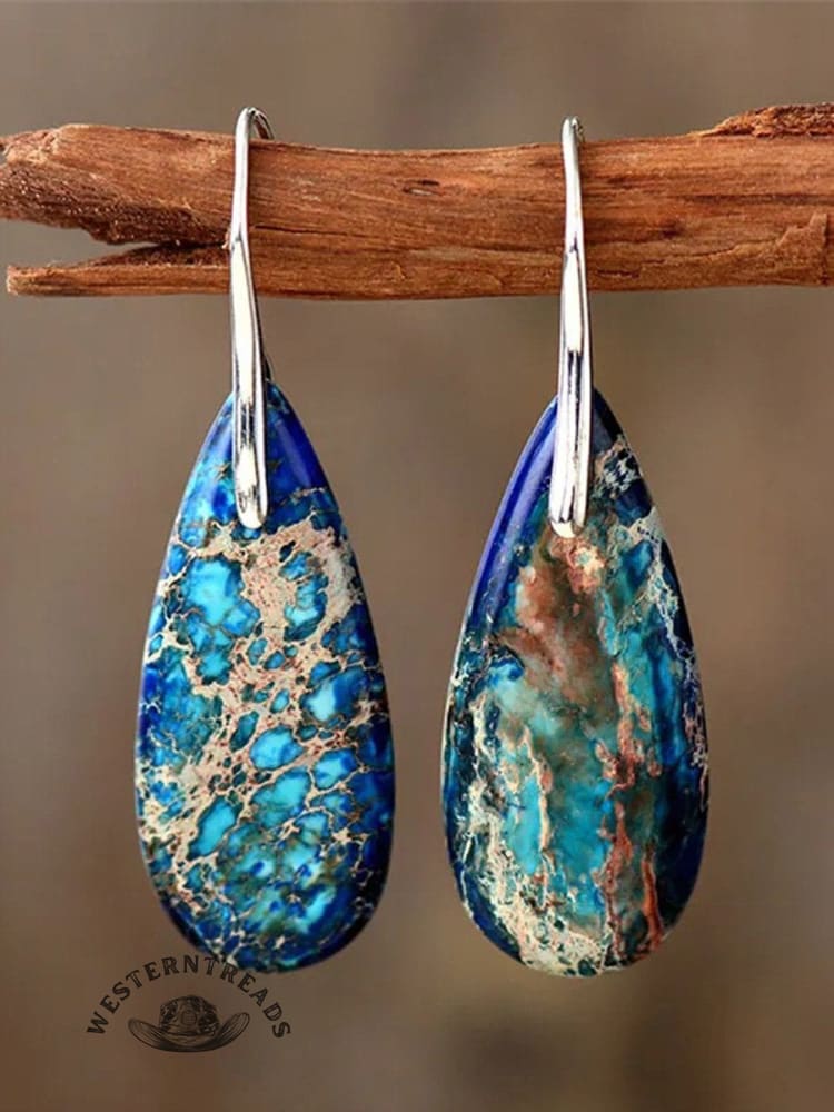 Women's Natural Teardrop Shape Emperor Stone Earrings