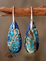 Women's Natural Teardrop Shape Emperor Stone Earrings