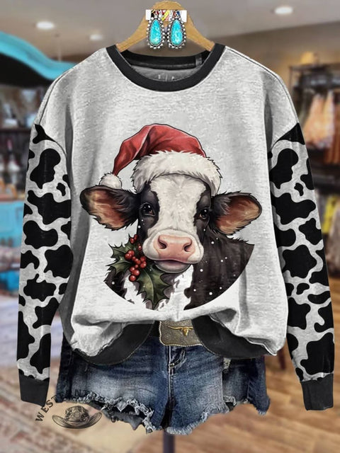 Christmas Cow Print Casual Sweatshirt