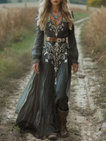 Women's Vintage Art Print Pocket Cotton Dress