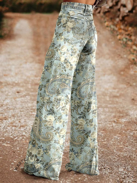 Women's Paisley Print Casual Wide Leg Pants